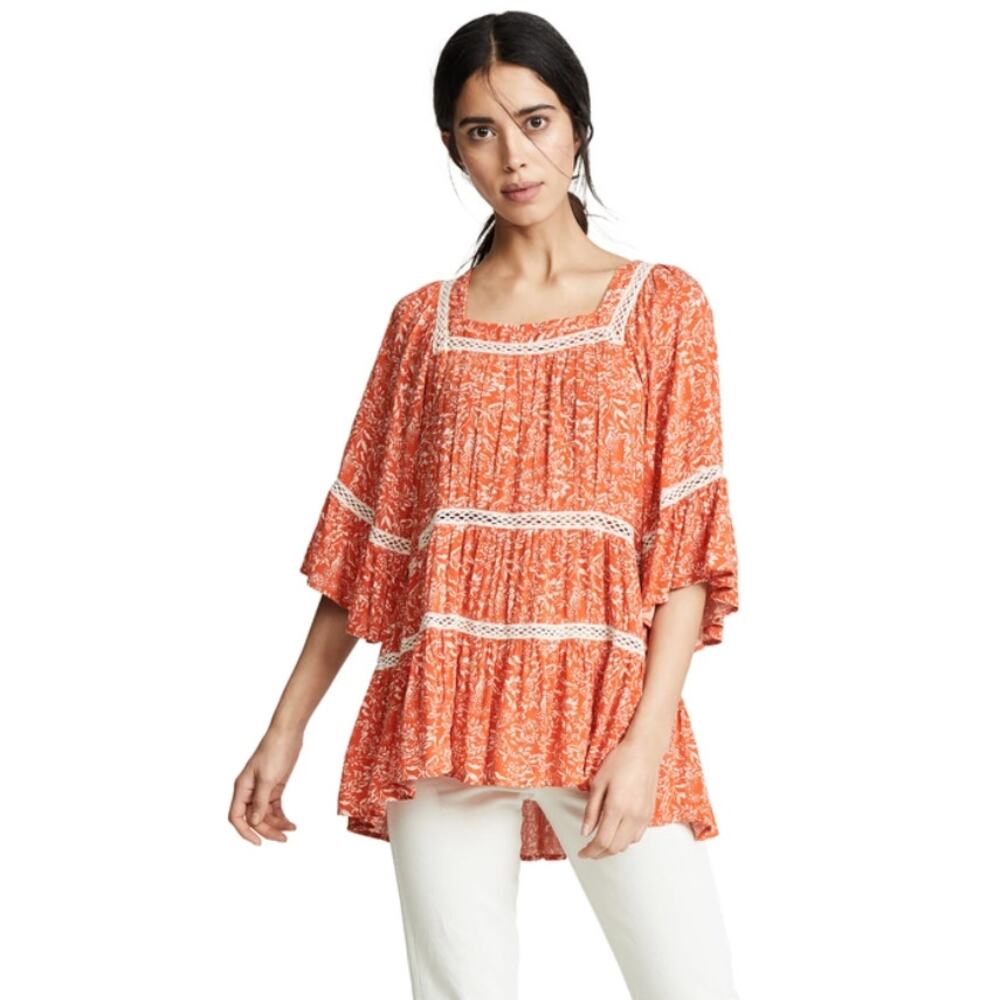 Free People Talk About It Tunic Top Coral Pop
